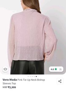 Pink Tie-Neck Blouse- 🎇 🪔 Diwali Sale