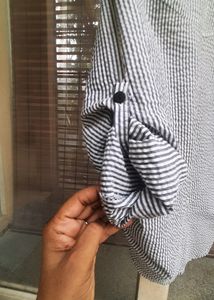 STYLISH STRIPED TOP WITH Button-up Sleeve Detail