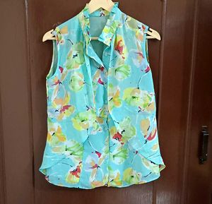 Cyan Blue Frilled Top