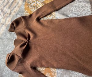 Brown Ribbed Knit Top