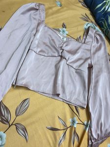 Satin Long Sleeve Crop Top
