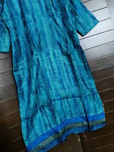 Blue Striped Printed Pure Silk Kurta &amp; Legging