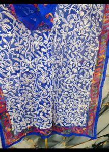 NEW Blue chikan Embroidered Kurta XL