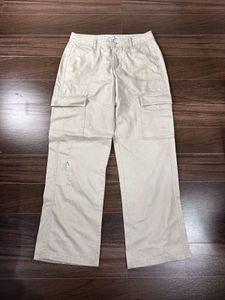 Khaki Wide Leg Cargo Pants