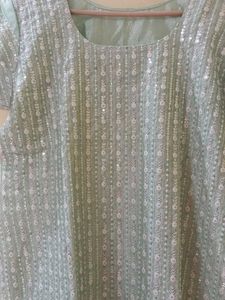 Light Blue Sequin Embellished Kurti