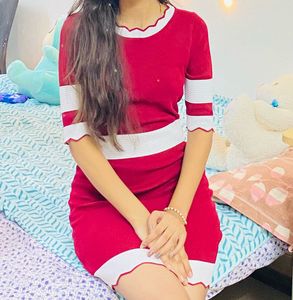 Burgundy &amp; White Knit Dress