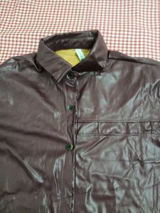 Solid PU Leather Look  CASUAL Jacket