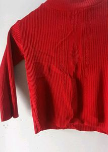 (2-3.5 Year) Girls Red Full Neck Sweater