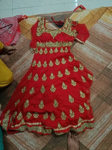 Red &amp; Gold Anarkali Kurta Set
