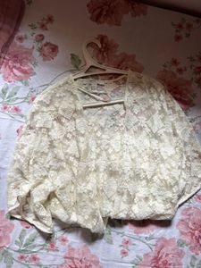 Forever 21 White Lace Fringe Kimono
