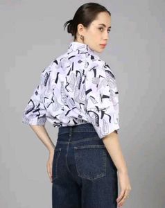 Shein Spread Collar Drop Shoulder Abstract Print s