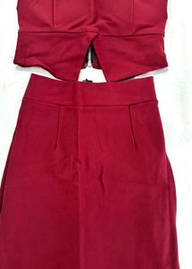 Stylish Maroon Two-Piece Outfit – Crop Top &amp; Skirt
