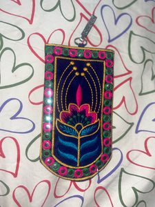 Bohemian Mirror Work Embroidered Pouch - Handmade