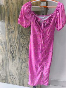 Pink Floral One-Piece Dress with Side Slit