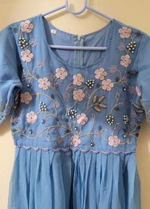 Sky Blue Front Slit Kurta With Pant And Dupatta