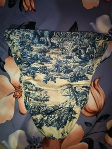 Blue Toile Cowl Neck Top
