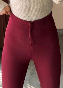 Maroon High-Waisted Flare Pants