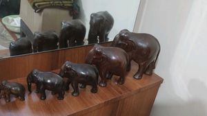 Vintage Wooden Elephant Family