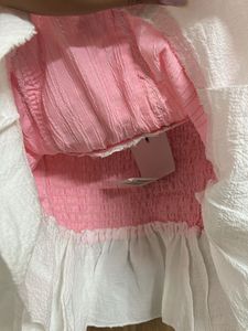 Pink &amp; White Corset Peplum Top