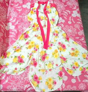 Floral Print High-Low Dress With Legging