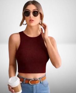 Burgundy Ribbed Cropped Tank