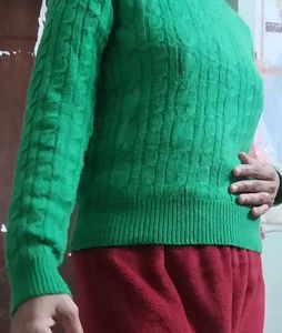 Women Self Design Green Sweater