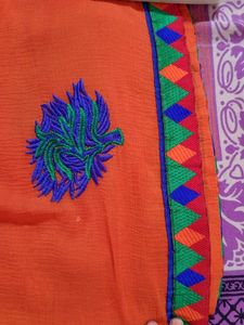 Orange Embroidered Saree
