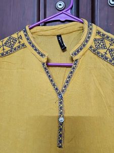 Chic Mustard Embroidered Tunic Top