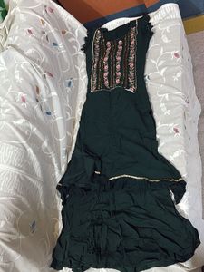 Green Embroidered Kurti With Umbrella Cut Plazo