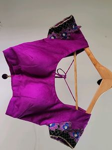 NEON PURPLE VELVET PADDED DESIGNER BLOUSE