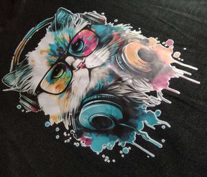 Black Tshirt With Cat Print