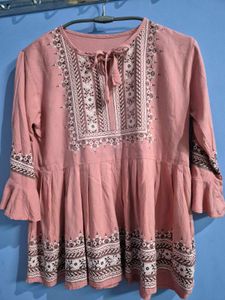 Embroidered Pink Peplum Top