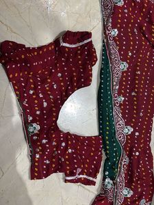 Bandej Red N Green Saree With Blouse