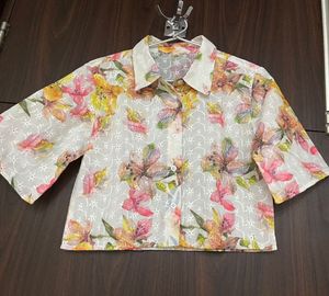 Hakoba Cotton Floral Cropped Shirt