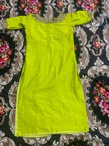 Lime Green Embellished Kurti