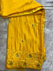 Yellow Embroidered Chiffon Saree