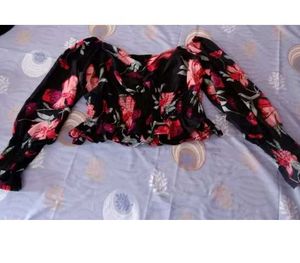 Floral Black Korean Top