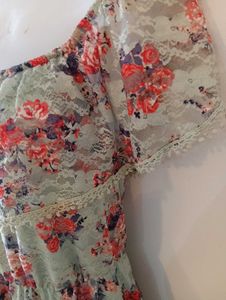 Green Lace Floral Off Shoulder Dress From London