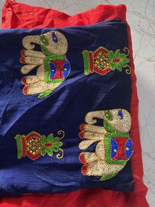 Red &amp; Blue Embroidered  material for baby Dress
