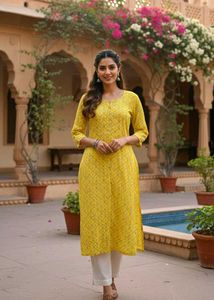 Xl Avaasa Yellow Printed Kurta