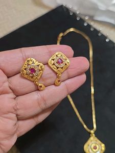 2K Gold Polish Pendant Set With Chain 02