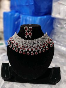 American Diamond Red Modern Jewellery Set