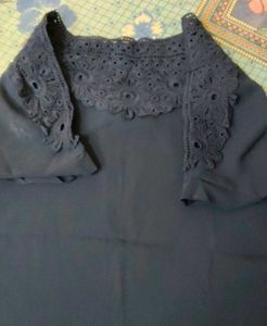 Navy Lace Trim Top