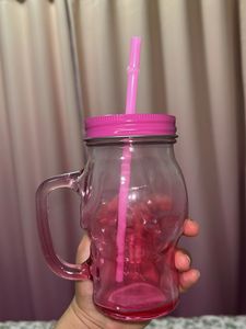 Pink Glass Skull Mug With Straw