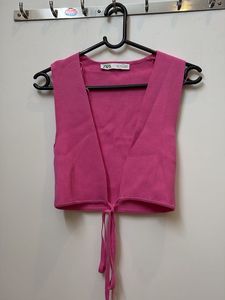Pink Tie Front Crop Top