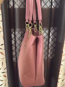 Pink Tote Bag with Gold Hardware