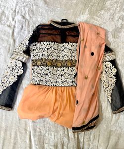 Designer Peach Dress Set With Embroidery Work