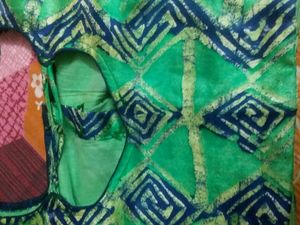 Beautiful Green Blue Combination Blouse &amp; Maroon