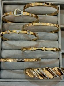 Gold Bangle Bracelet with Gemstones