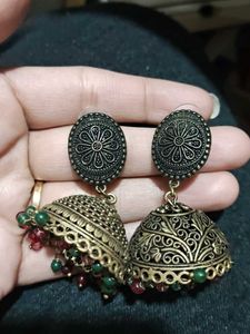 Golden Oxidised Jhumkas